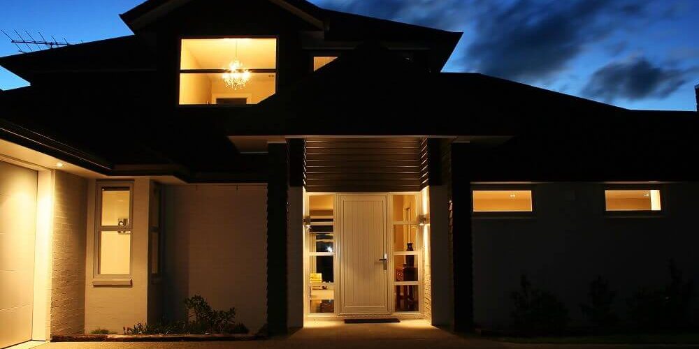 Secure two storey house at night